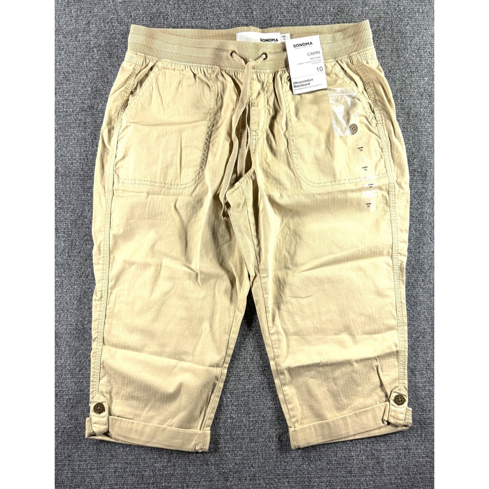 Sonoma Goods For Life Womens Mid Rise Capri Pants Tan Khaki Size 10 NEW